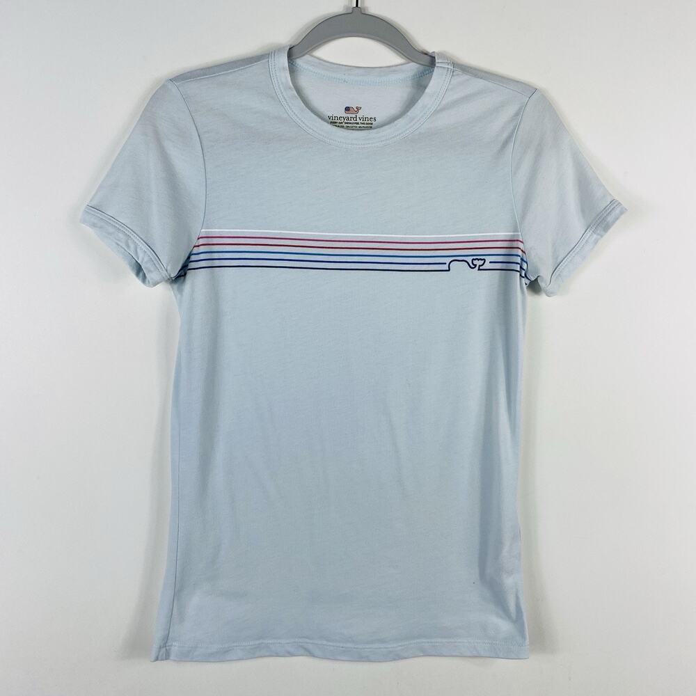 Vineyard Vines T-Shirt Women's XS Blue Stripe Logo Short Sleeve Cotton Blend